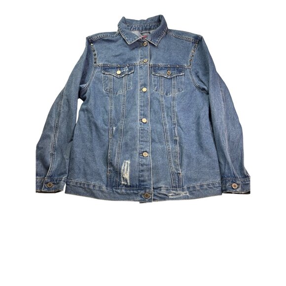 Boom Boom Jeans Womens Denim Trucker Jacket M Vintage Y2K Studded Distressed - Picture 3 of 10